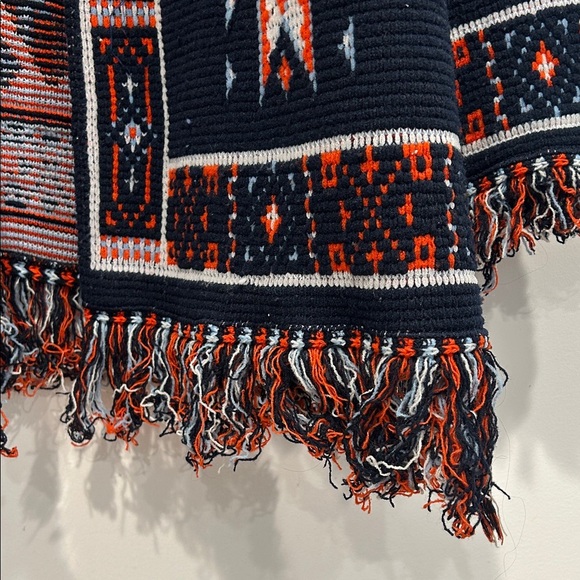 Vintage 1970 Montgomery Ward navy and orange knit native bohemian Cardigan large - Picture 8 of 11